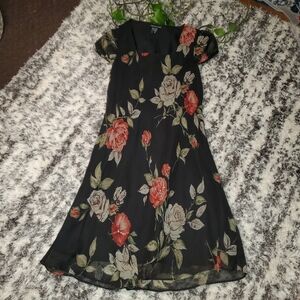 American Angel black dress with rose sheer fabric and cap sleeves